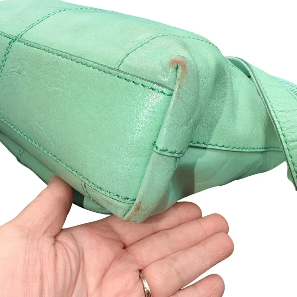 Fossil Mint Green Leather Crossbody Shoulder Bag Vintage Organizer